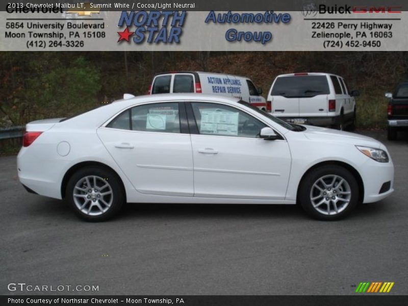 Summit White / Cocoa/Light Neutral 2013 Chevrolet Malibu LT