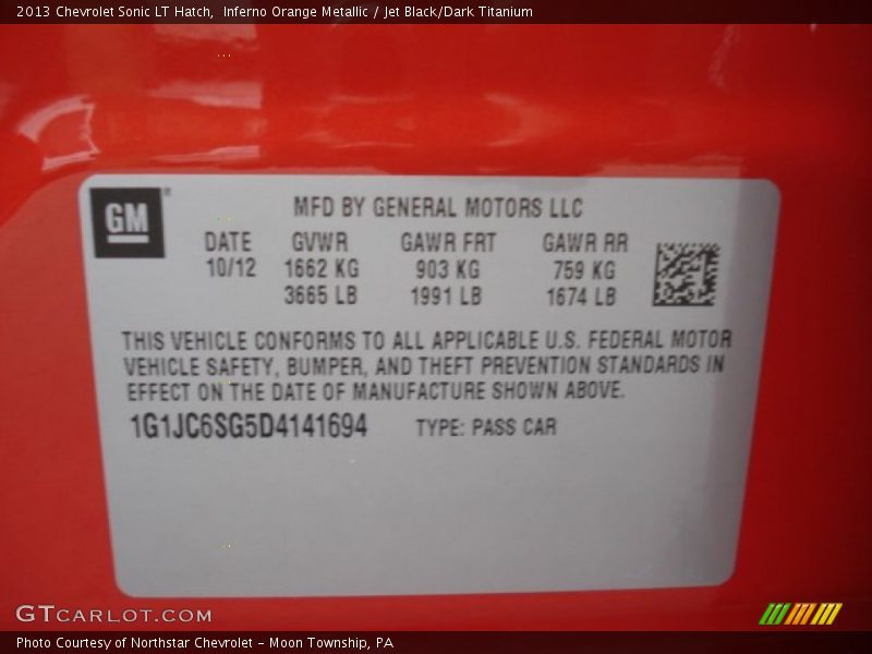 Inferno Orange Metallic / Jet Black/Dark Titanium 2013 Chevrolet Sonic LT Hatch