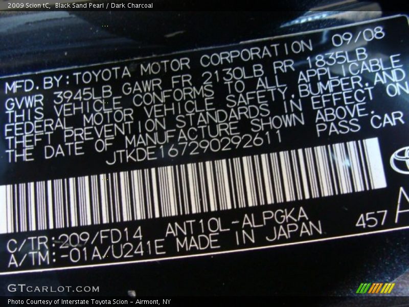 Black Sand Pearl / Dark Charcoal 2009 Scion tC