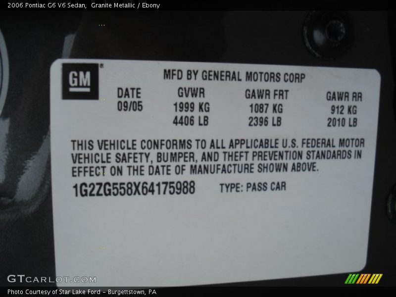 Granite Metallic / Ebony 2006 Pontiac G6 V6 Sedan