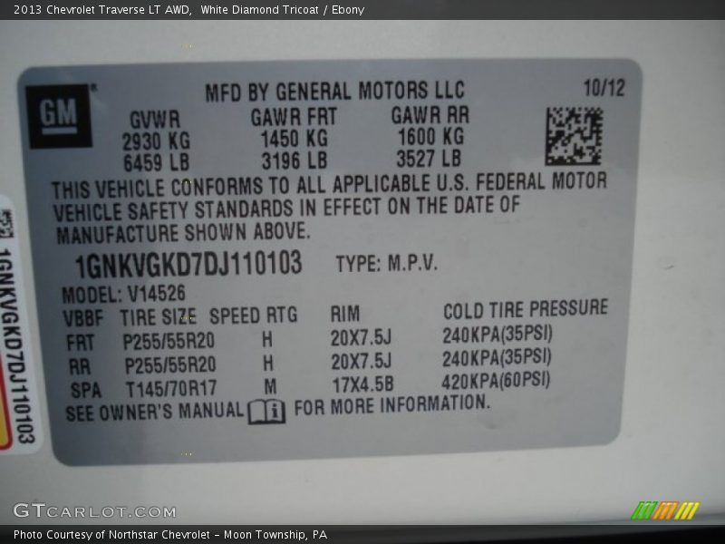 White Diamond Tricoat / Ebony 2013 Chevrolet Traverse LT AWD
