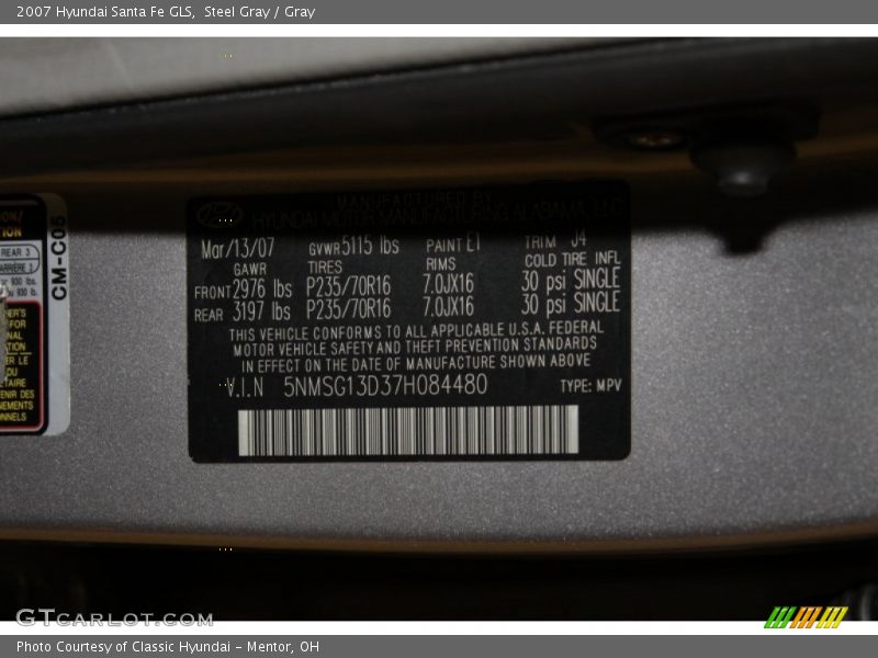 Steel Gray / Gray 2007 Hyundai Santa Fe GLS