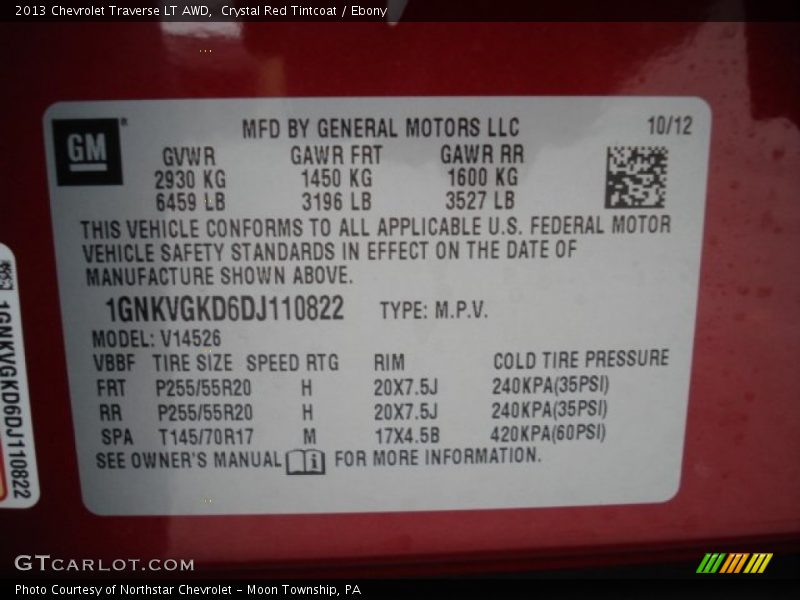 Crystal Red Tintcoat / Ebony 2013 Chevrolet Traverse LT AWD