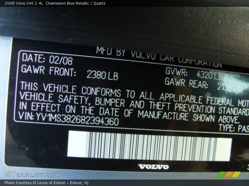 Chameleon Blue Metallic / Quartz 2008 Volvo S40 2.4i