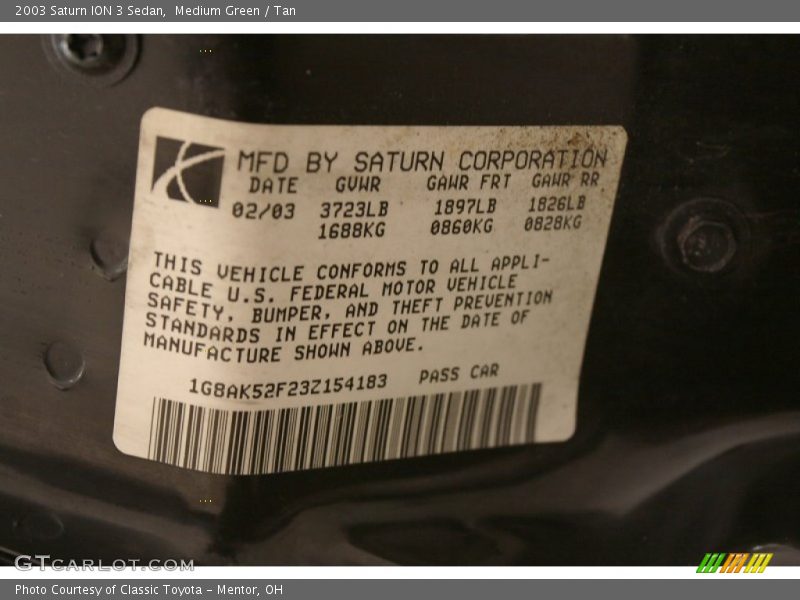 Medium Green / Tan 2003 Saturn ION 3 Sedan