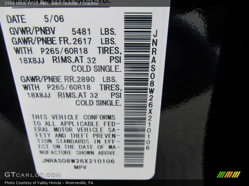Black Obsidian / Graphite 2006 Infiniti FX 35 AWD