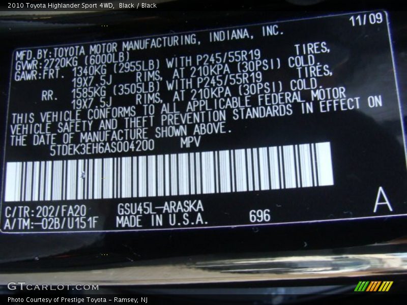 Black / Black 2010 Toyota Highlander Sport 4WD