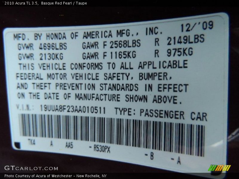 Basque Red Pearl / Taupe 2010 Acura TL 3.5