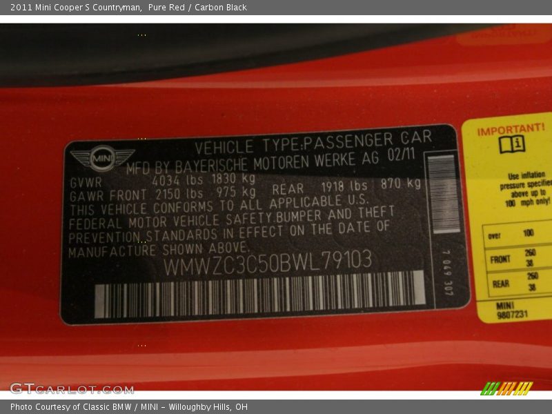 Pure Red / Carbon Black 2011 Mini Cooper S Countryman