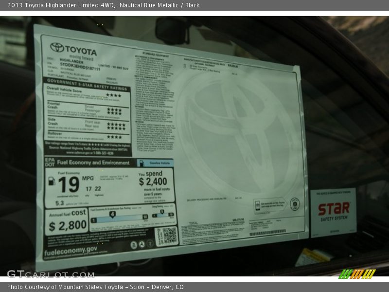 Nautical Blue Metallic / Black 2013 Toyota Highlander Limited 4WD