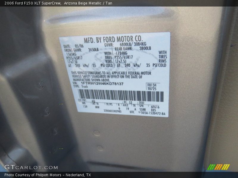Arizona Beige Metallic / Tan 2006 Ford F150 XLT SuperCrew