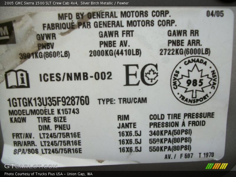 Silver Birch Metallic / Pewter 2005 GMC Sierra 1500 SLT Crew Cab 4x4