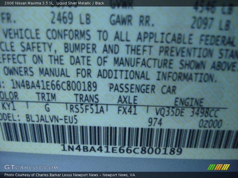 Liquid Silver Metallic / Black 2006 Nissan Maxima 3.5 SL