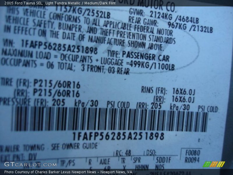 Light Tundra Metallic / Medium/Dark Flint 2005 Ford Taurus SEL