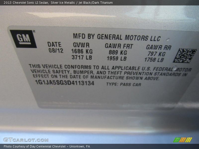 Silver Ice Metallic / Jet Black/Dark Titanium 2013 Chevrolet Sonic LS Sedan