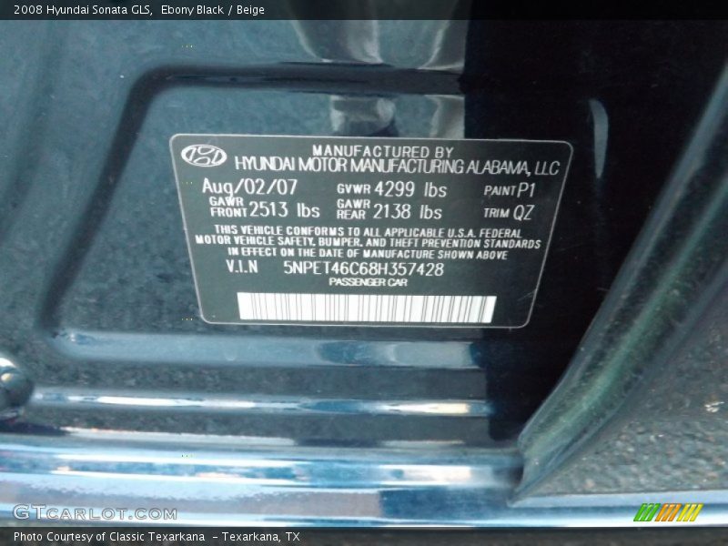 Ebony Black / Beige 2008 Hyundai Sonata GLS