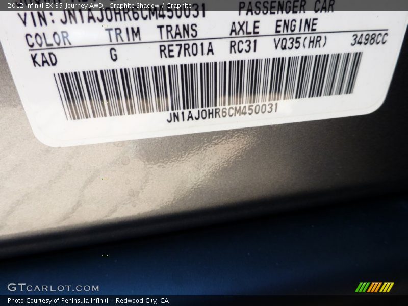 Graphite Shadow / Graphite 2012 Infiniti EX 35 Journey AWD