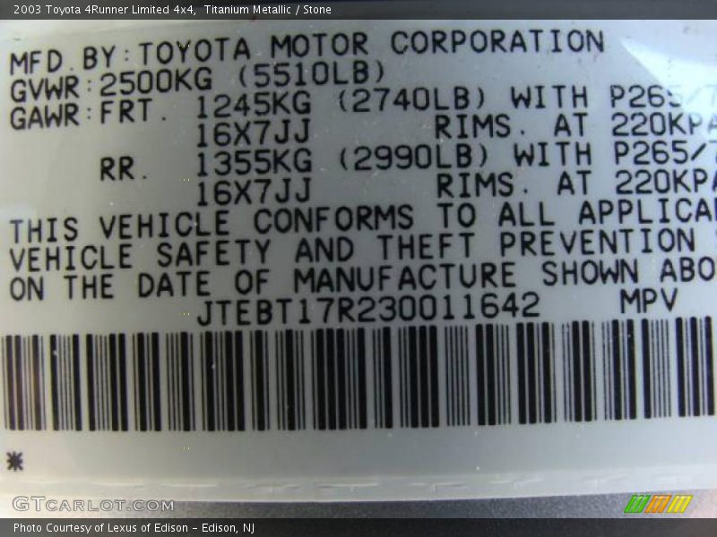 Titanium Metallic / Stone 2003 Toyota 4Runner Limited 4x4