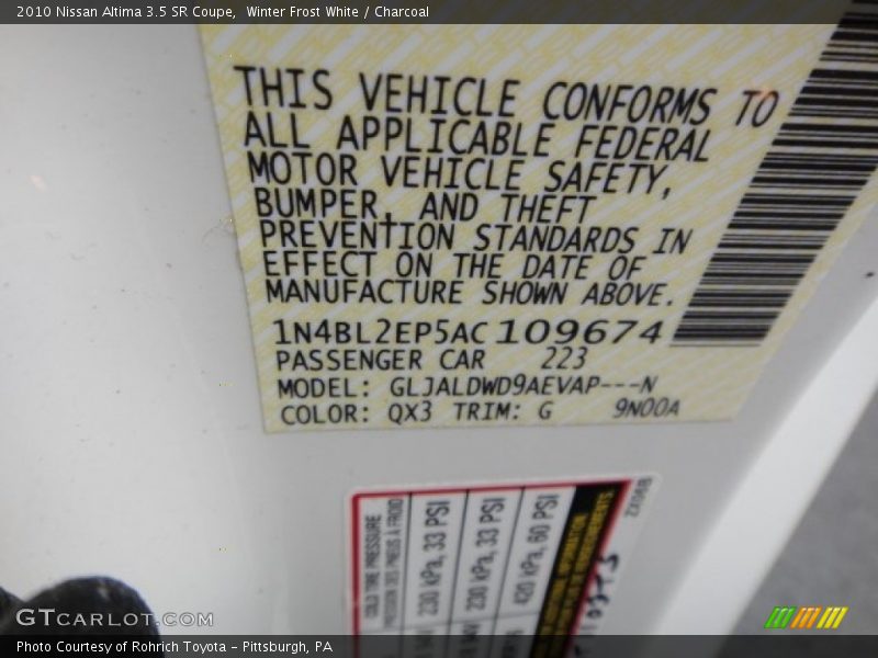 Winter Frost White / Charcoal 2010 Nissan Altima 3.5 SR Coupe