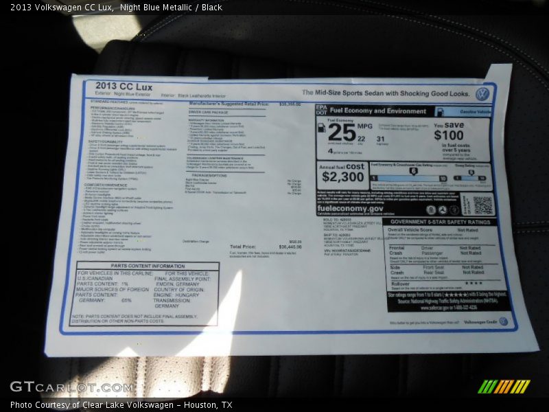 Night Blue Metallic / Black 2013 Volkswagen CC Lux