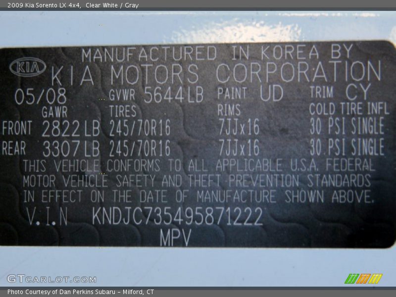 Clear White / Gray 2009 Kia Sorento LX 4x4