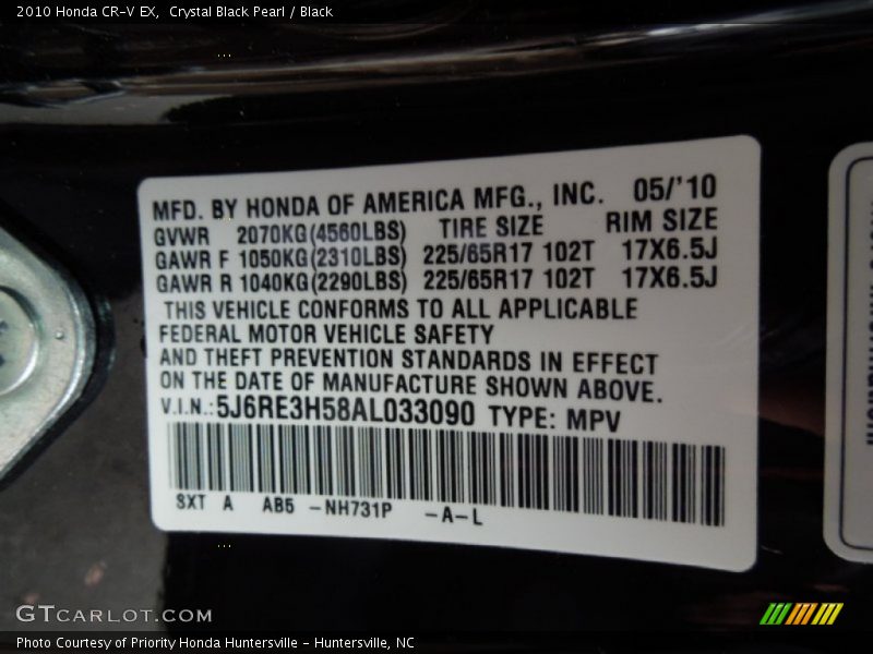 Crystal Black Pearl / Black 2010 Honda CR-V EX