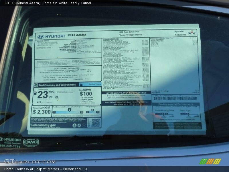 Porcelain White Pearl / Camel 2013 Hyundai Azera