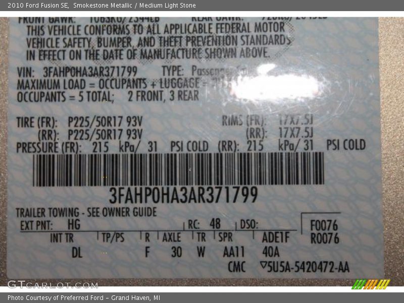 Smokestone Metallic / Medium Light Stone 2010 Ford Fusion SE