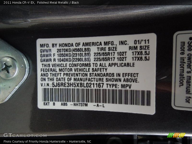 Polished Metal Metallic / Black 2011 Honda CR-V EX