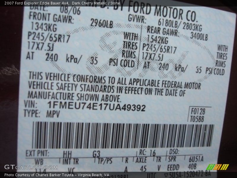 Dark Cherry Metallic / Stone 2007 Ford Explorer Eddie Bauer 4x4