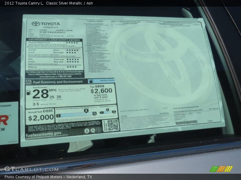 Classic Silver Metallic / Ash 2012 Toyota Camry L