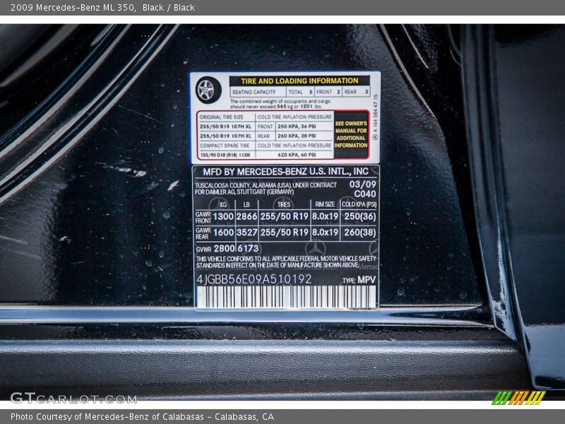 Black / Black 2009 Mercedes-Benz ML 350