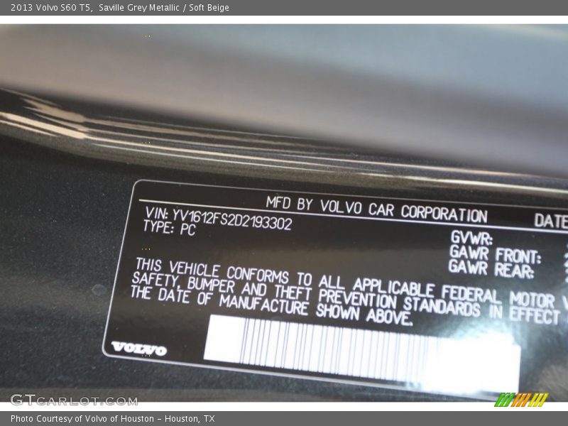 Saville Grey Metallic / Soft Beige 2013 Volvo S60 T5