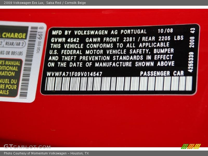 Salsa Red / Cornsilk Beige 2009 Volkswagen Eos Lux