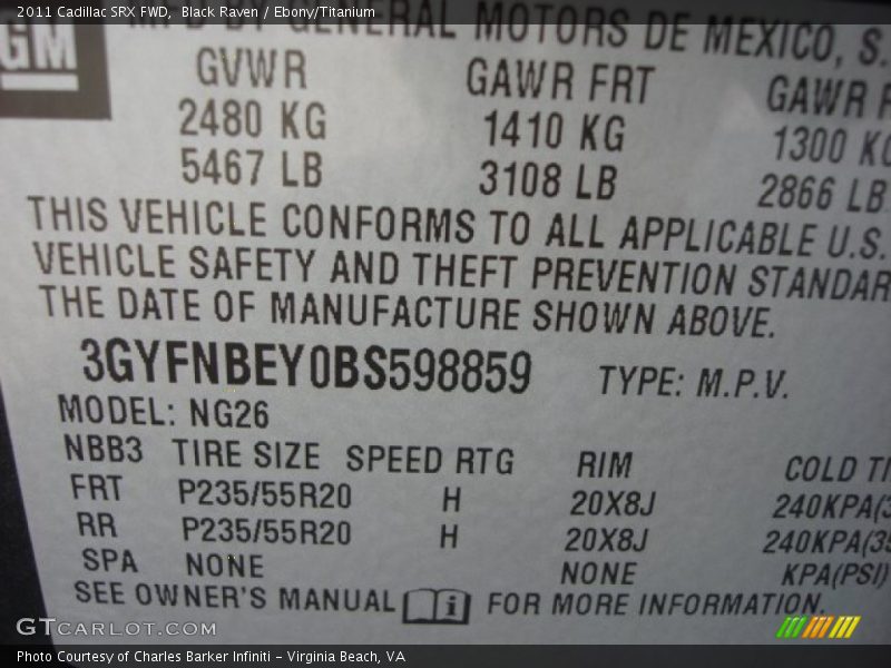 Black Raven / Ebony/Titanium 2011 Cadillac SRX FWD
