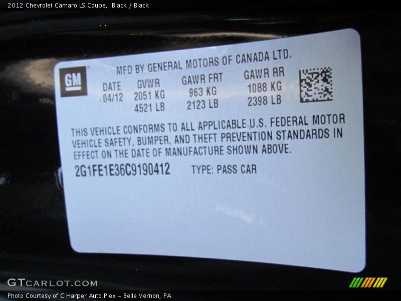 Black / Black 2012 Chevrolet Camaro LS Coupe