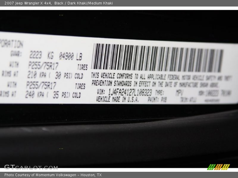 Black / Dark Khaki/Medium Khaki 2007 Jeep Wrangler X 4x4