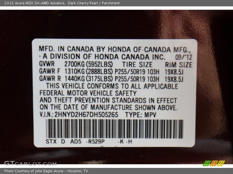 Dark Cherry Pearl / Parchment 2013 Acura MDX SH-AWD Advance