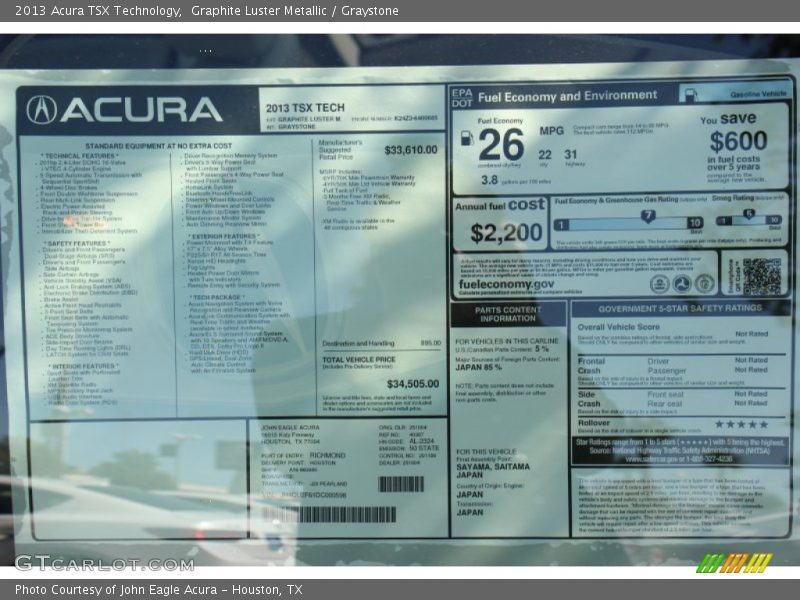  2013 TSX Technology Window Sticker