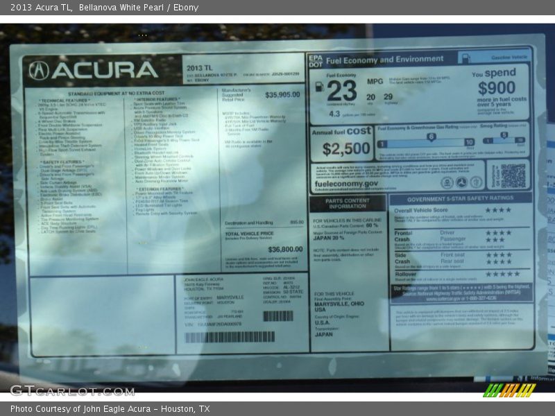  2013 TL  Window Sticker