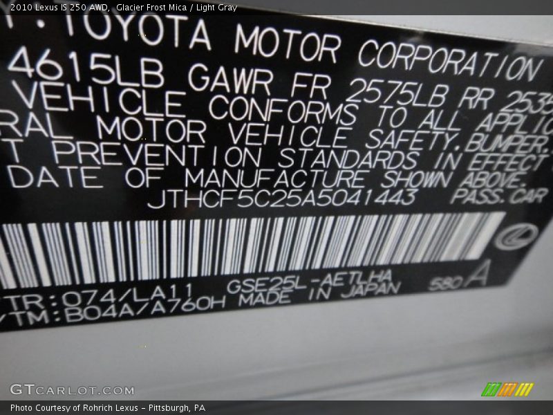 Glacier Frost Mica / Light Gray 2010 Lexus IS 250 AWD