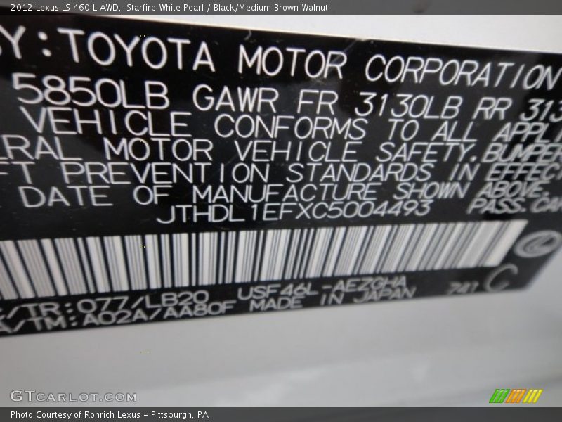 Starfire White Pearl / Black/Medium Brown Walnut 2012 Lexus LS 460 L AWD