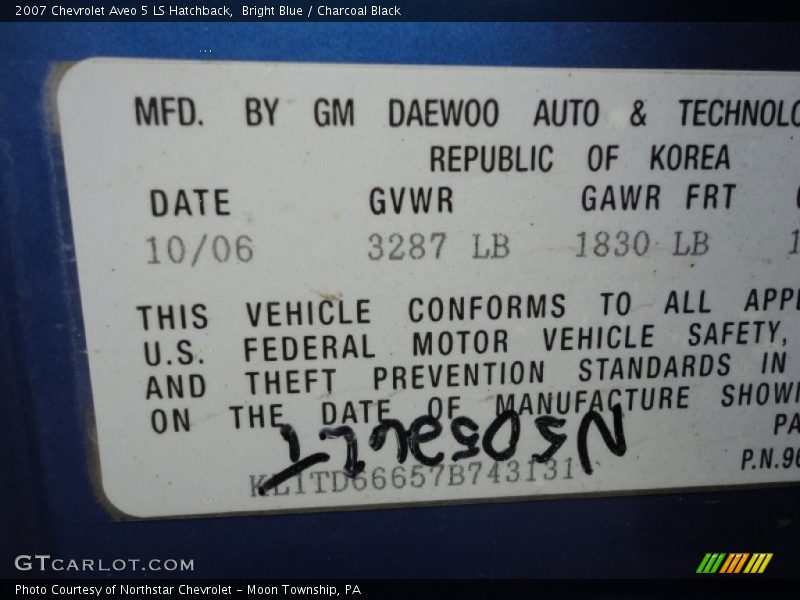 Bright Blue / Charcoal Black 2007 Chevrolet Aveo 5 LS Hatchback