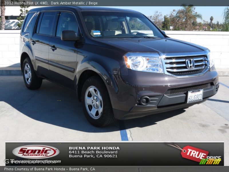Dark Amber Metallic / Beige 2012 Honda Pilot LX 4WD