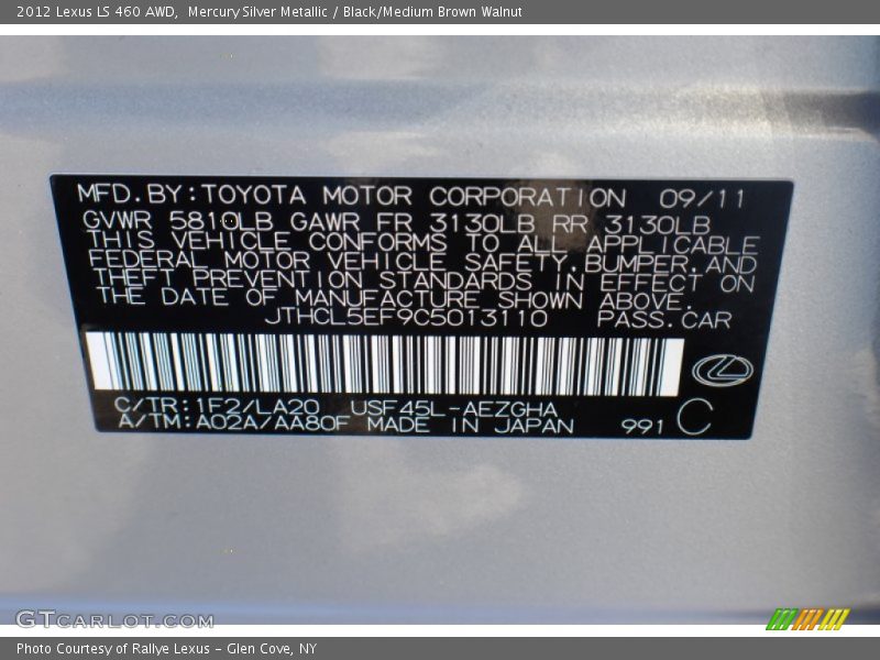 Mercury Silver Metallic / Black/Medium Brown Walnut 2012 Lexus LS 460 AWD