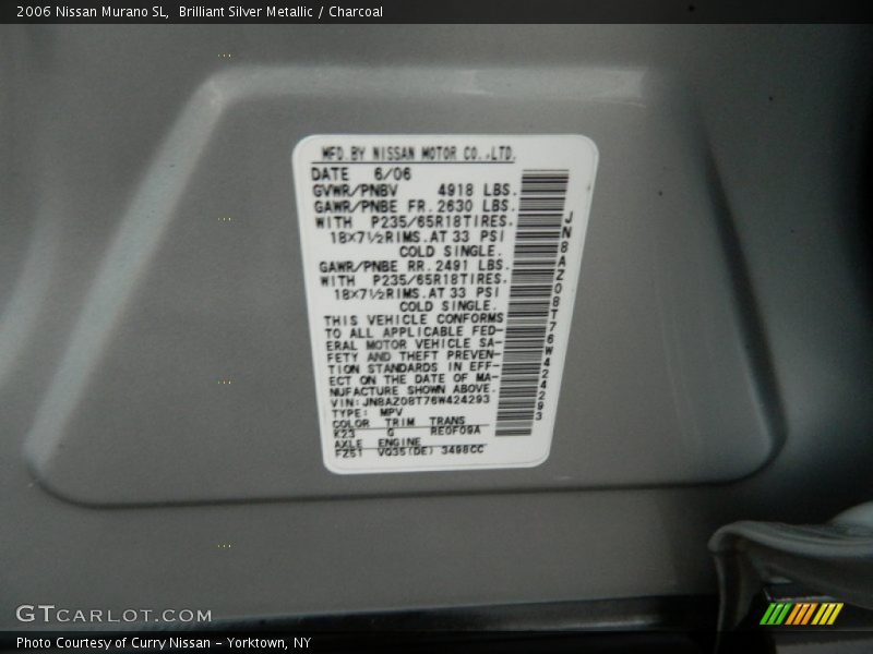 Brilliant Silver Metallic / Charcoal 2006 Nissan Murano SL