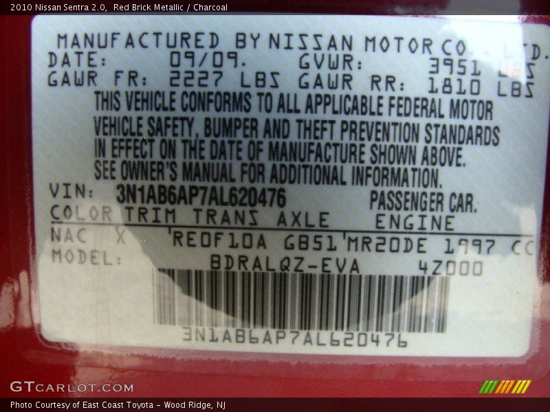 Red Brick Metallic / Charcoal 2010 Nissan Sentra 2.0