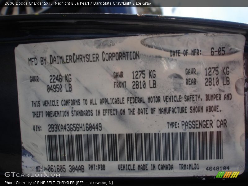 Midnight Blue Pearl / Dark Slate Gray/Light Slate Gray 2006 Dodge Charger SXT