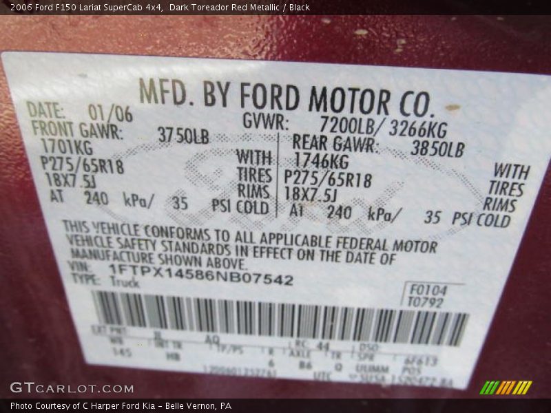 Dark Toreador Red Metallic / Black 2006 Ford F150 Lariat SuperCab 4x4