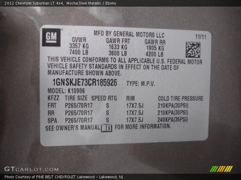 Mocha Steel Metallic / Ebony 2012 Chevrolet Suburban LT 4x4